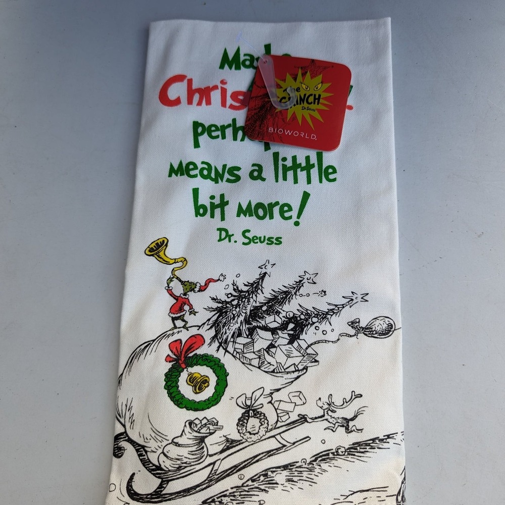Dr. Seuss‎ The Grinch Kitchen Dish Towel "Maybe Christmas Means More"